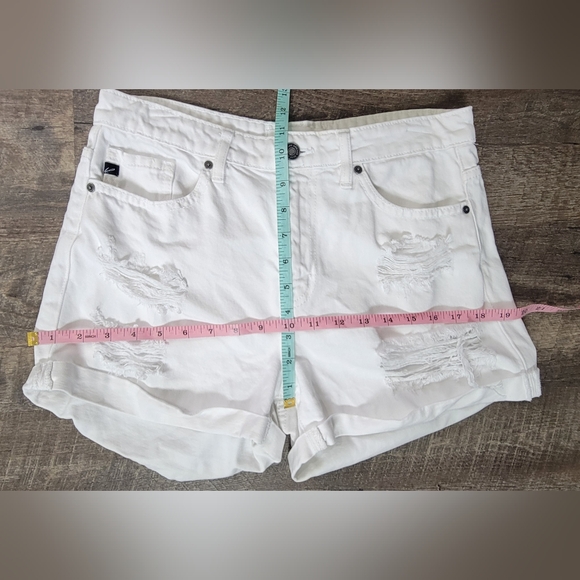 KanCan Tanner Distressed Mini Jean Shorts Women's M White 100% Cotton Cuff Leg - Picture 10 of 11
